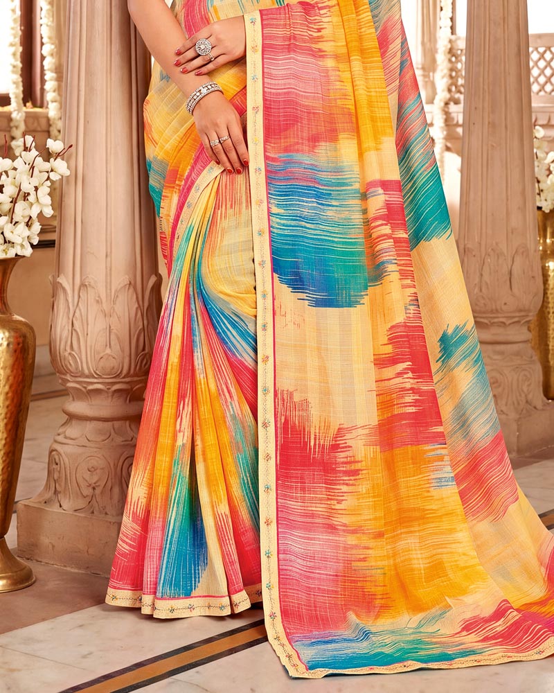 Vishal Prints Multicolour Digital Print Chiffon Saree With Fancy Border