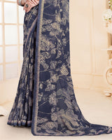 Vishal Prints Bright Grey Printed Georgette Saree With Fancy Border