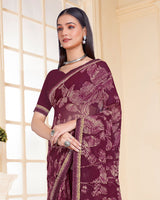 Vishal Prints Wine Berry Printed Georgette Saree With Fancy Border