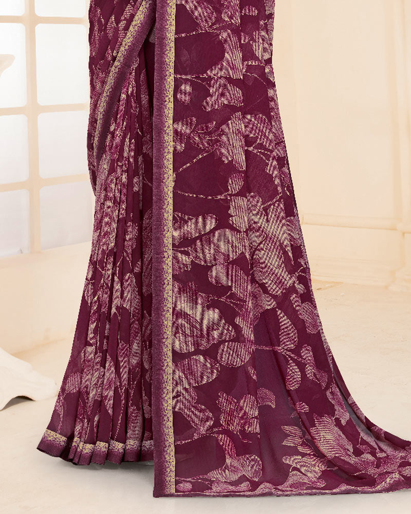 Vishal Prints Wine Berry Printed Georgette Saree With Fancy Border