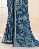 Vishal Prints Dark Bluish Grey Printed Georgette Saree With Fancy Border