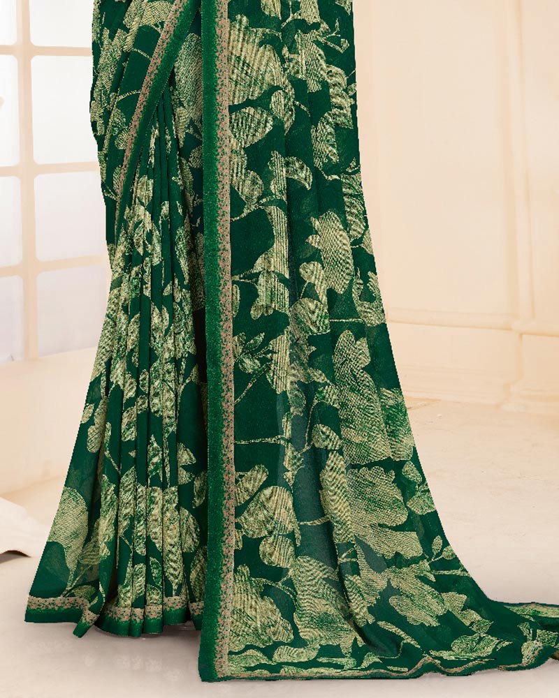 Vishal Prints Dark Green Printed Georgette Saree With Fancy Border