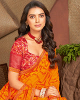 Vishal Prints Orange Printed Georgette Saree With Zari Border