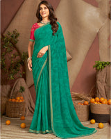Vishal Prints Deep Sea Green Printed Georgette Saree With Zari Border