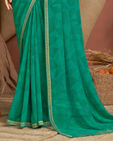 Vishal Prints Deep Sea Green Printed Georgette Saree With Zari Border