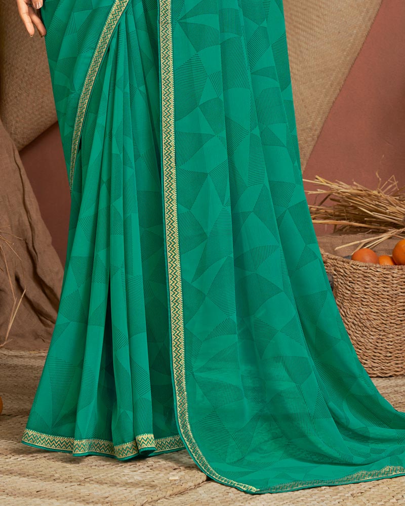 Vishal Prints Deep Sea Green Printed Georgette Saree With Zari Border