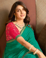 Vishal Prints Deep Sea Green Printed Georgette Saree With Zari Border