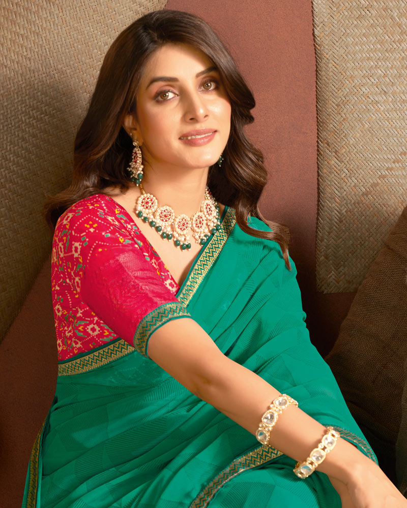 Vishal Prints Deep Sea Green Printed Georgette Saree With Zari Border