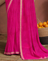 Vishal Prints Red Violet Printed Georgette Saree With Zari Border