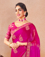 Vishal Prints Hot Pink Chiffon Saree With Foil Print And Zari Border