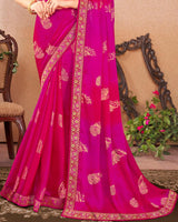 Vishal Prints Hot Pink Chiffon Saree With Foil Print And Zari Border