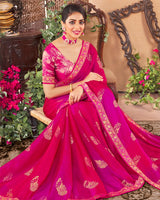 Vishal Prints Hot Pink Chiffon Saree With Foil Print And Zari Border