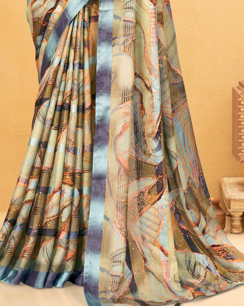 Vishal Prints Multi Color Digital Print Fancy Chiffon Saree With Tassel