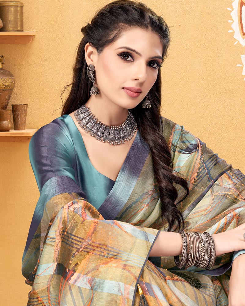 Vishal Prints Multi Color Digital Print Fancy Chiffon Saree With Tassel