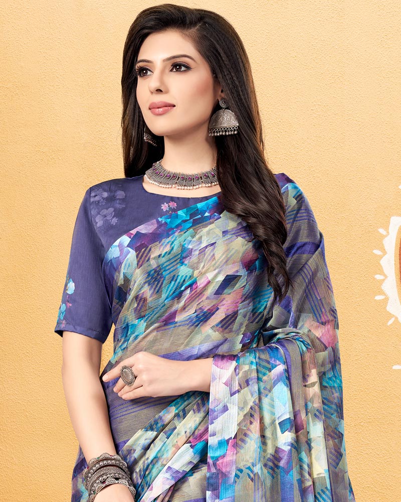 Vishal Prints Multi Color Digital Print Fancy Chiffon Saree With Tassel