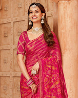 Vishal Prints Razzmatazz Pink Printed Designer Chiffon Saree With Foil Print And Zari Piping