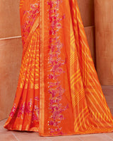 Vishal Prints Orange Printed Designer Chiffon Saree With Foil Print And Zari Piping