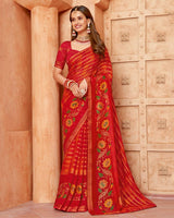 Vishal Prints Dark Red Printed Designer Chiffon Saree With Foil Print And Zari Piping