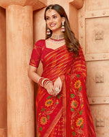 Vishal Prints Dark Red Printed Designer Chiffon Saree With Foil Print And Zari Piping