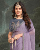 Vishal Prints Pastel Violet Fancy Chiffon Saree With Diamond Work And Designer Zari Border