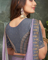 Vishal Prints Pastel Violet Fancy Chiffon Saree With Diamond Work And Designer Zari Border