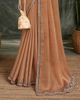 Vishal Prints Twine Brown Fancy Chiffon Saree With Diamond Work And Designer Zari Border