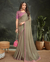 Vishal Prints Sage Green Fancy Chiffon Saree With Diamond Work And Designer Zari Border