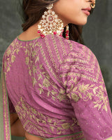 Vishal Prints Sage Green Fancy Chiffon Saree With Diamond Work And Designer Zari Border
