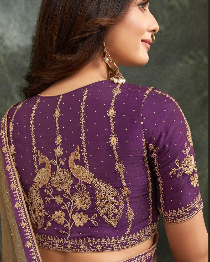 Vishal Prints Light Brown Fancy Chiffon Saree With Diamond Work And Designer Zari Border