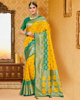 Vishal Prints Dark Yellow Art Silk Weaving Saree With Stone Work And Tassel