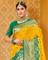 Vishal Prints Dark Yellow Art Silk Weaving Saree With Stone Work And Tassel