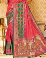 Vishal Prints Pastel Red Art Silk Weaving Saree With Stone Work And Tassel