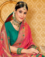 Vishal Prints Pastel Red Art Silk Weaving Saree With Stone Work And Tassel
