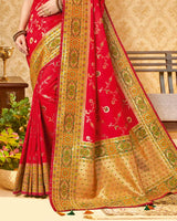 Vishal Prints Cherry Red Art Silk Weaving Saree With Stone Work And Tassel