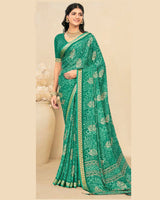 Vishal Prints Pine Green Criva Crepe Digital Print Saree With Weaved Viscose Patta