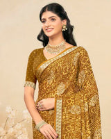 Vishal Prints Sandy Taupe Criva Crepe Digital Print Saree With Weaved Viscose Patta