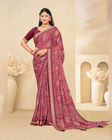 Vishal Prints Light Burgundy Criva Crepe Digital Print Saree With Weaved Viscose Patta