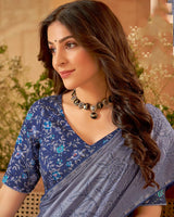 Vishal Prints Regent Grey Designer Fancy Chiffon Saree With Embroidery Diamond Work And Core Piping