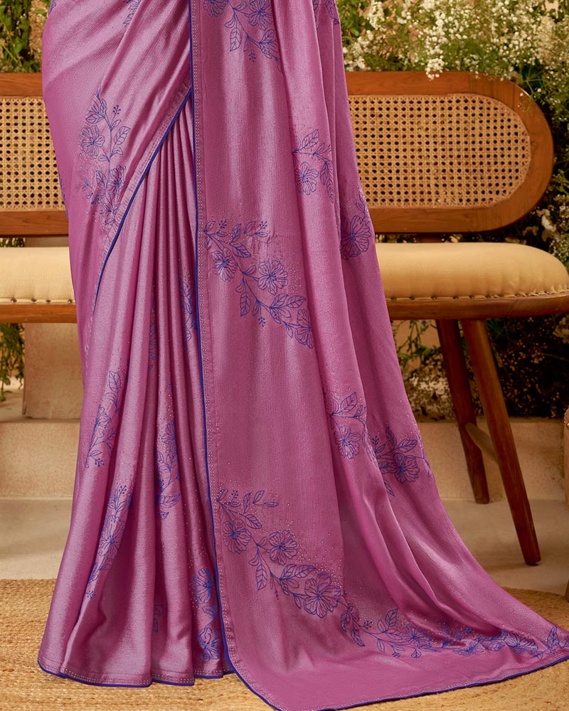 Vishal Prints Pastel Violet Designer Fancy Chiffon Saree With Embroidery Diamond Work And Core Piping