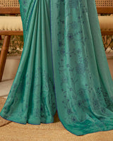 Vishal Prints Patina Green Designer Fancy Chiffon Saree With Embroidery Diamond Work And Core Piping