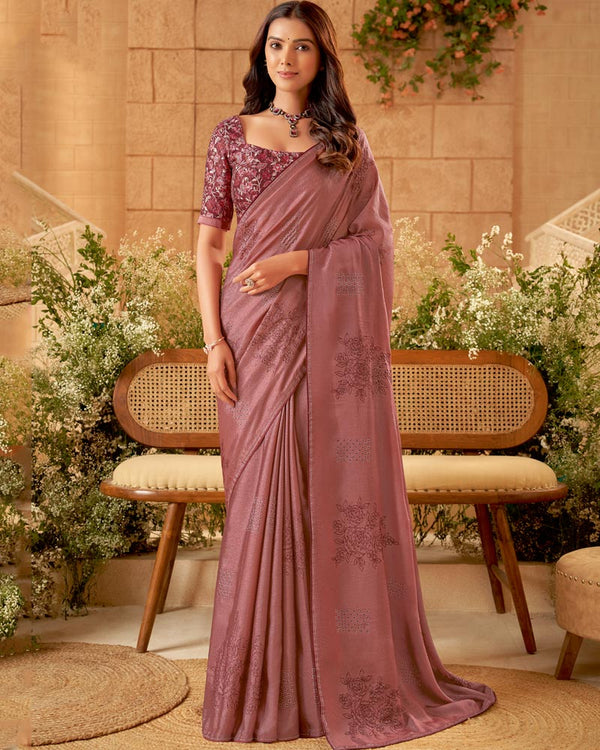 Vishal Prints Matrix Pink Designer Fancy Chiffon Saree With Embroidery Diamond Work And Core Piping