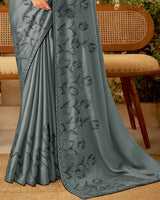 Vishal Prints Nandor Grey Designer Fancy Chiffon Saree With Embroidery Diamond Work And Core Piping