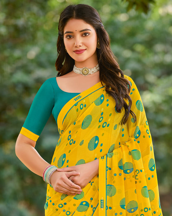Vishal Prints Dark Yellow Printed Georgette Saree With Fancy Border