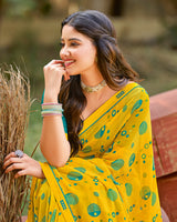 Vishal Prints Dark Yellow Printed Georgette Saree With Fancy Border