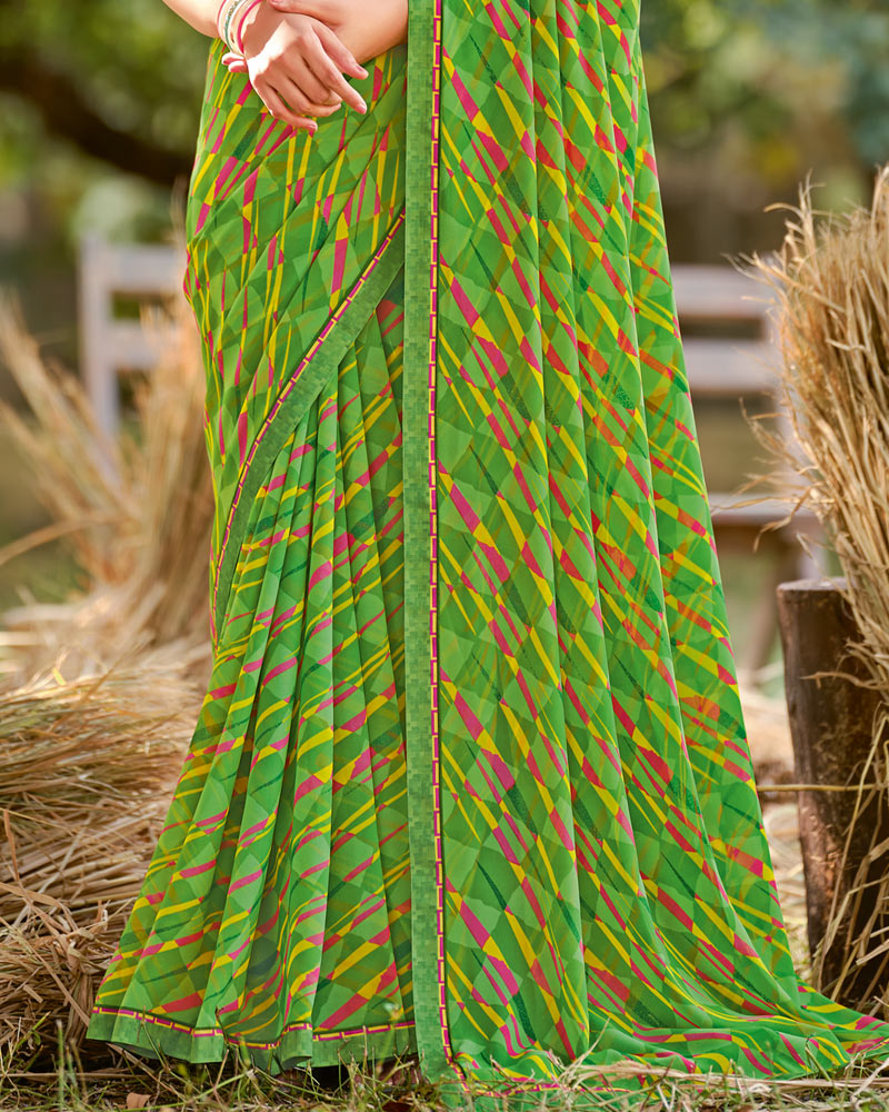 Vishal Prints Moss Green Printed Georgette Saree With Fancy Border