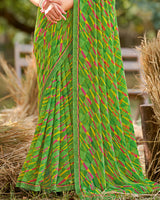 Vishal Prints Moss Green Printed Georgette Saree With Fancy Border