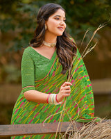 Vishal Prints Moss Green Printed Georgette Saree With Fancy Border