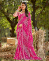 Vishal Prints Dark Hot Pink Printed Georgette Saree With Fancy Border