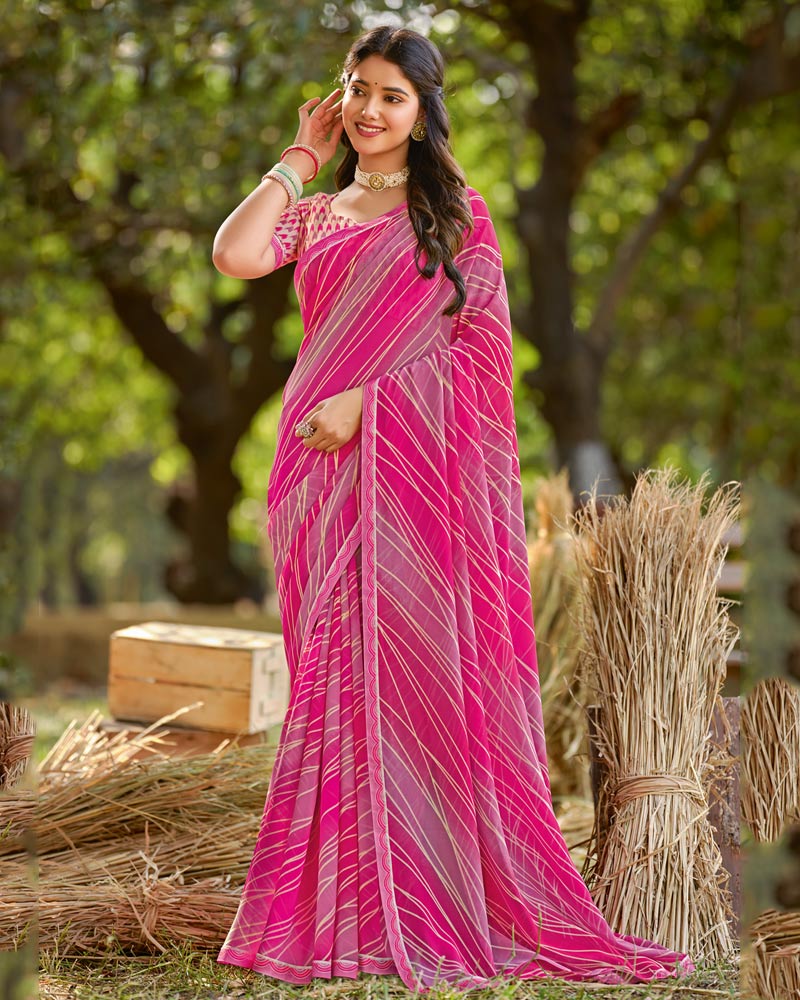 Vishal Prints Dark Hot Pink Printed Georgette Saree With Fancy Border