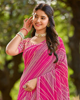 Vishal Prints Dark Hot Pink Printed Georgette Saree With Fancy Border